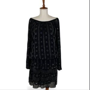Muche et Muchette‎ Orchidee Dress Women’s L Black Long Sleeve Sequin Drop Waist